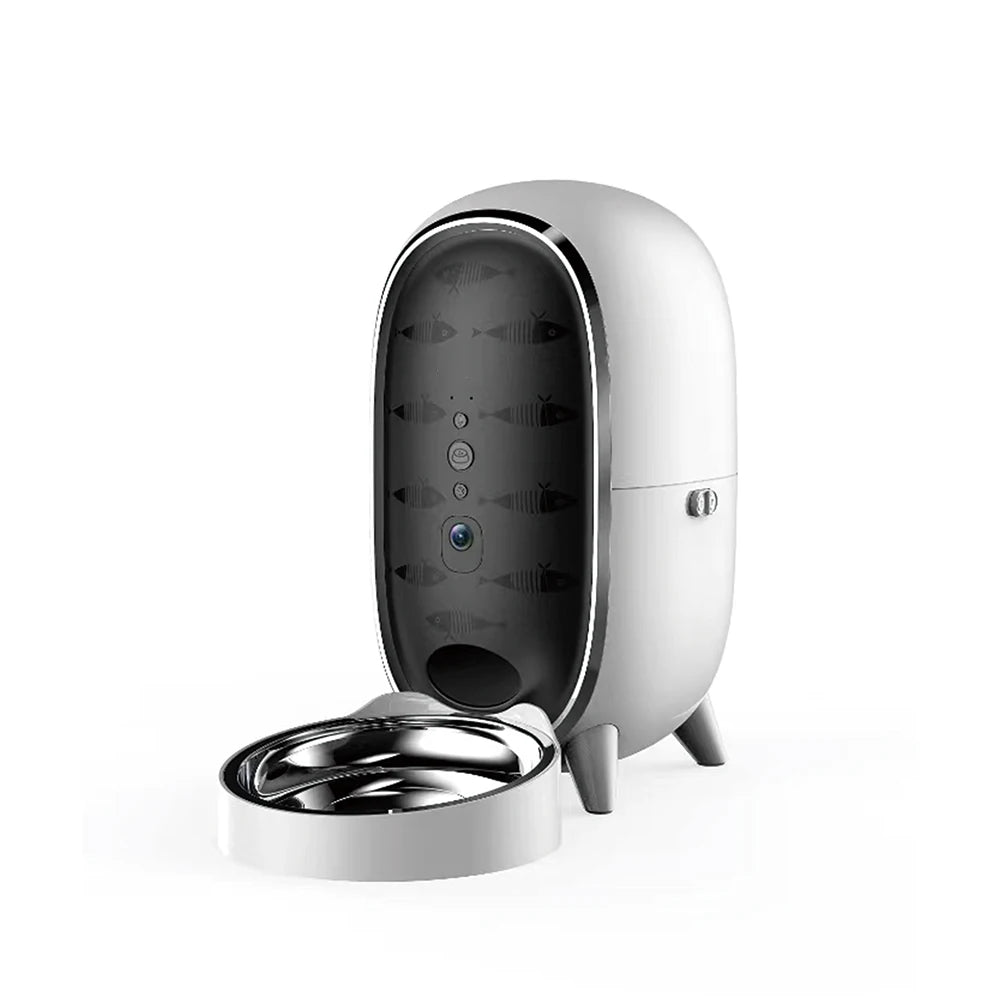 Portable Pet Dog Feeder Stainless Steel Bowl New Product for Real-Person Recording Timed Feeding Charge-Powered Plastic Material
