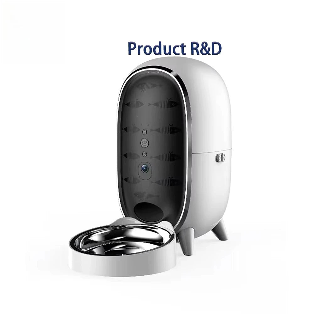 Portable Pet Dog Feeder Stainless Steel Bowl New Product for Real-Person Recording Timed Feeding Charge-Powered Plastic Material