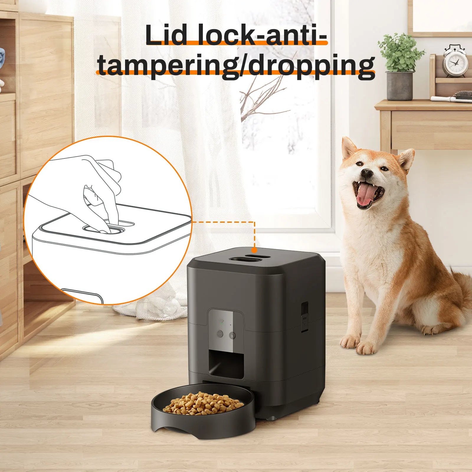 Pet feeding machine, APP controlled automatic cat feeder, cat dry food dispenser, suitable for small and medium-sized pet feeder