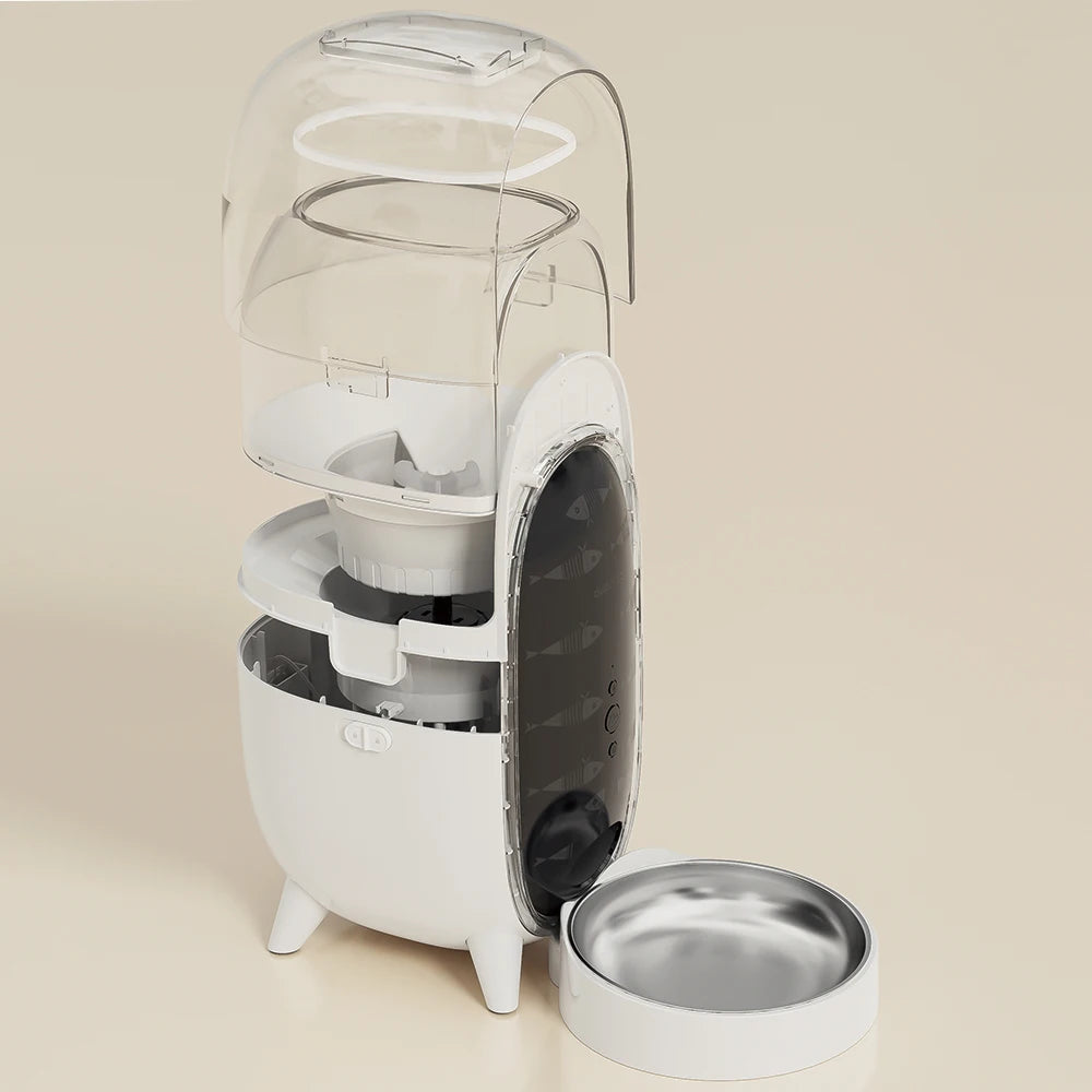Portable Pet Dog Feeder Stainless Steel Bowl New Product for Real-Person Recording Timed Feeding Charge-Powered Plastic Material